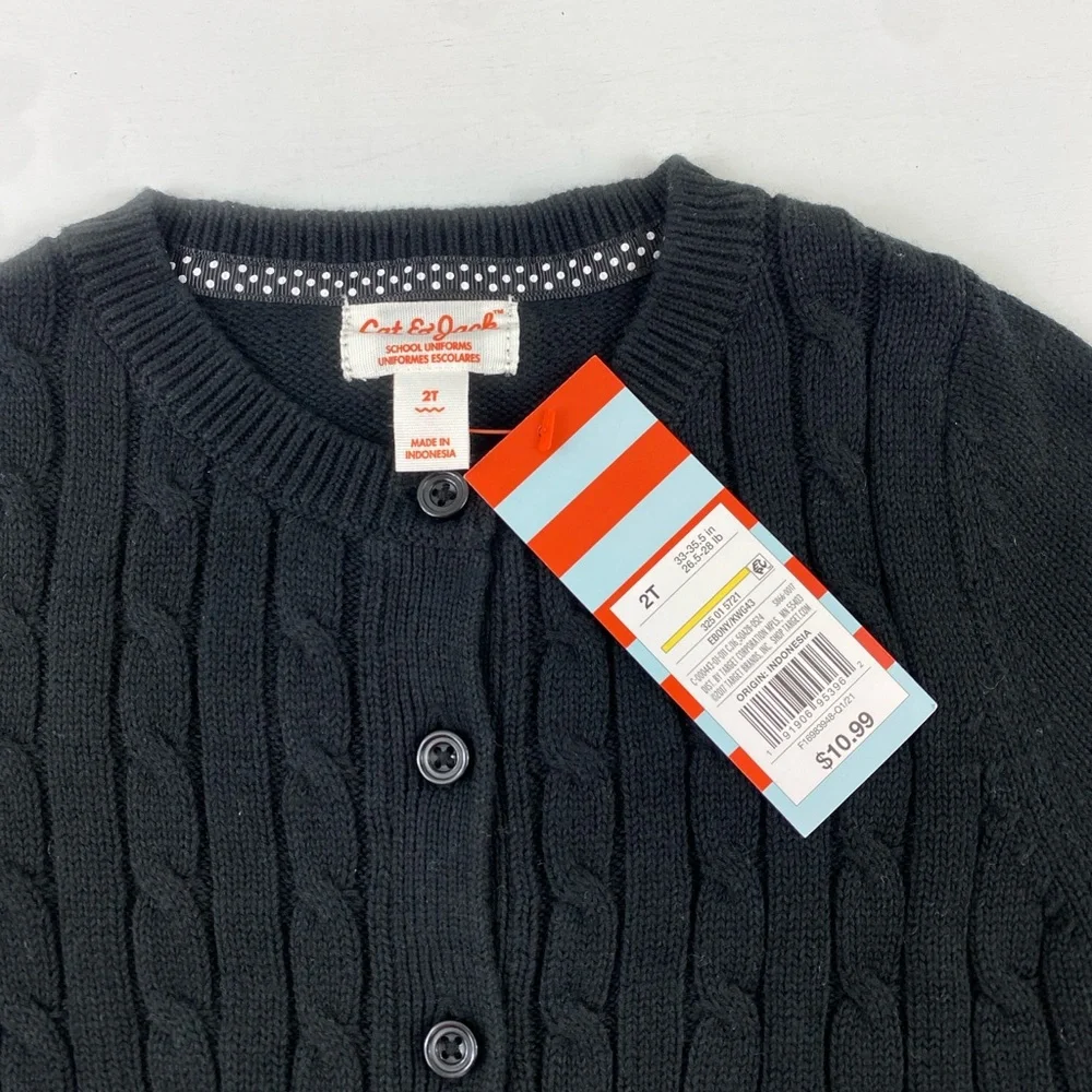 Cat & Jack Girls‎ Classic Cable Knit School Uniform Cardigan Sweater Sz 2T